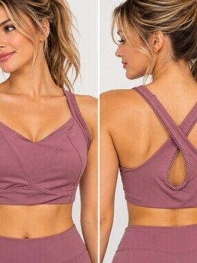 PHOENIX Bergen Lace Trip Bra Lace Trim Sports Bra in Pink XL A-C Cup  NWT